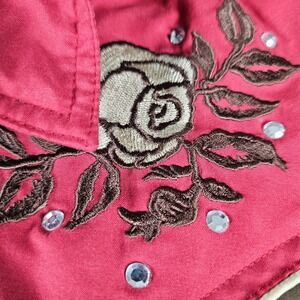 Roper Womens Reversible Western Puffer Vest Brown Red Rose Embroidered Medium